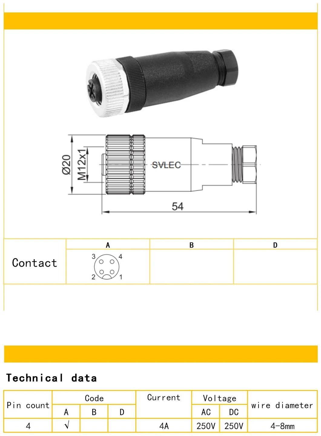 M12 Plastic Connector a Code Female Straight 4 Pin